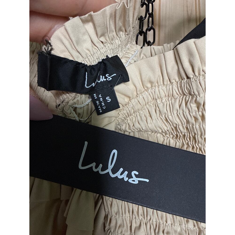 NWT Lulus Bembe Beige Tie-Strap Tiered Maxi Dress Coquette Holiday Resort Sz S - Picture 7 of 8
